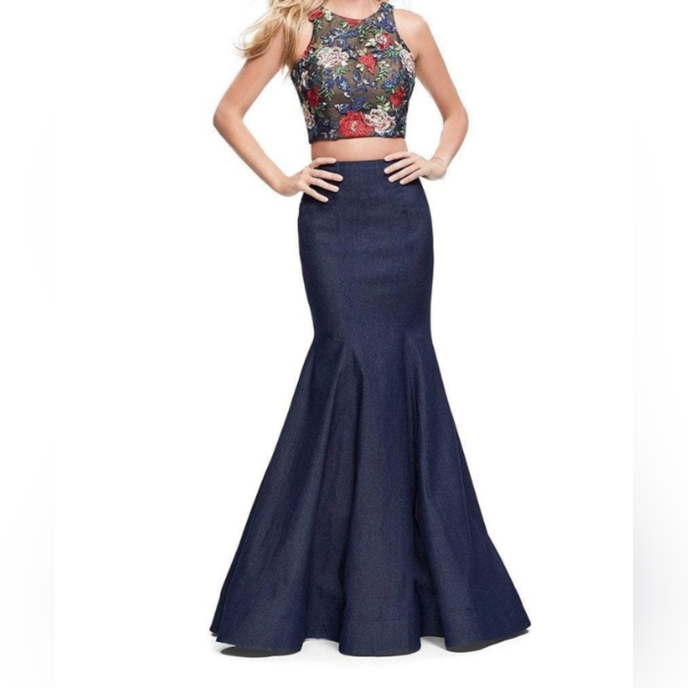 La Femme Two Piece Denim Gown